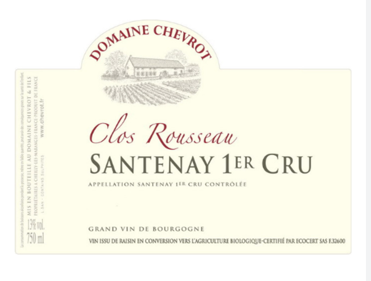 Domaine Chevrot Santenay 1er Cru Clos Rousseau Burgundy, France